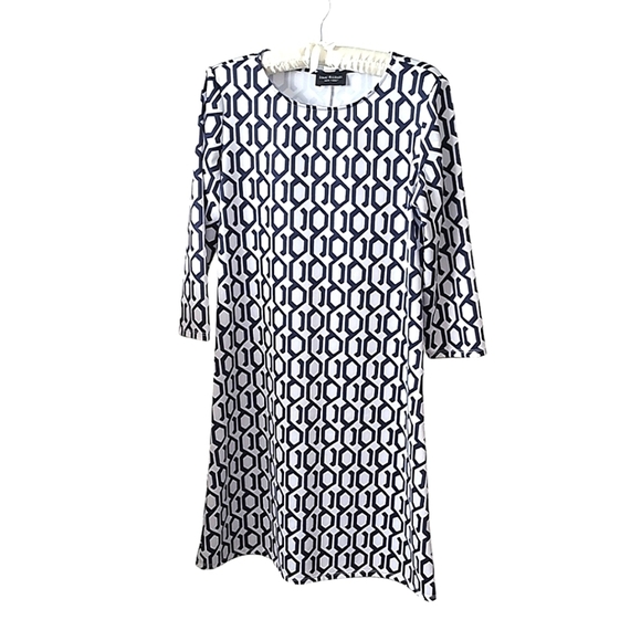 Isaac Mizrahi Women's Knit Dress Blue Chain Link Print Size Medium NWOT - Picture 1 of 4